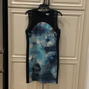 Floral Blue and Black Sleeveless Dress